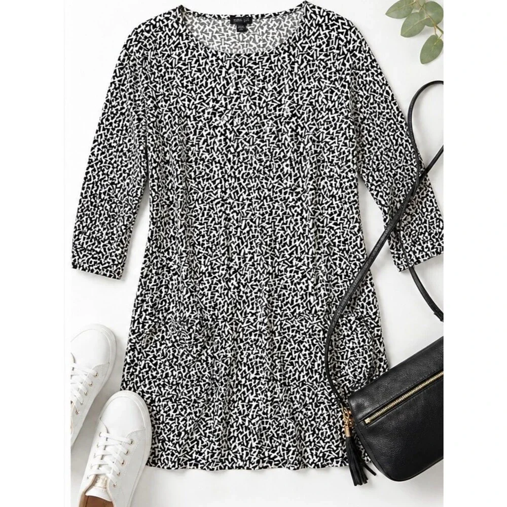 J. Jill Black White Mini Dress Pockets Casual Stretch Shift Small